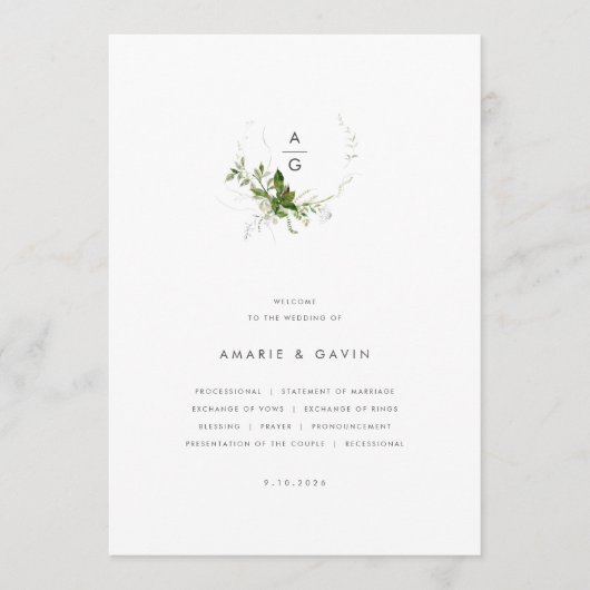 Modern groen bruiloft programma (Voorkant)