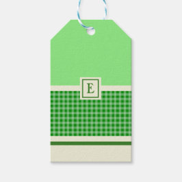 Modern groen check monogram cadeaulabel