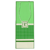 Modern groen check monogram wijn cadeautas (Achterkant)