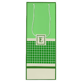 Modern groen check monogram wijn cadeautas