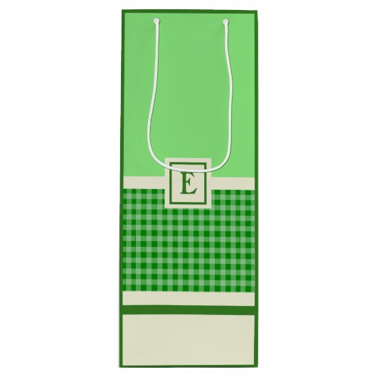 Modern groen check monogram wijn cadeautas (Voorkant)