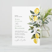 Modern groen citroen bloemenbruiloft kaart (Staand voorkant)