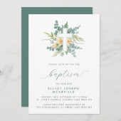 Modern groen cross script doop kaart (Voorkant / Achterkant)