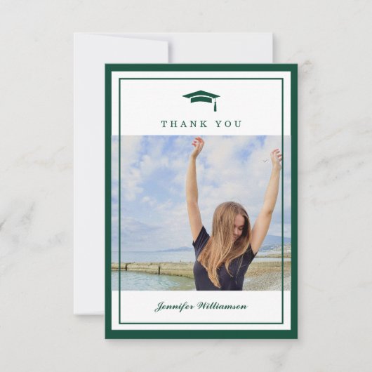 Modern Groen Elegant Script Afstuderen Foto Bedankkaart (Voorkant)