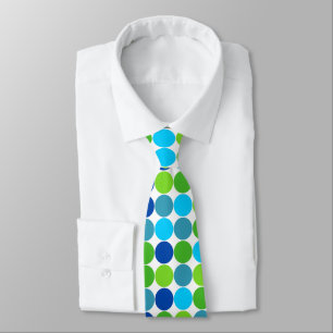 Modern groen en blauw polka dot patroon stropdas