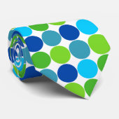 Modern groen en blauw polka dot patroon stropdas (Opgerold)