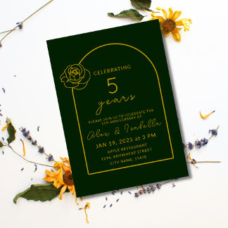 Modern groen en goud 5e bruiloft Jubileum Kaart