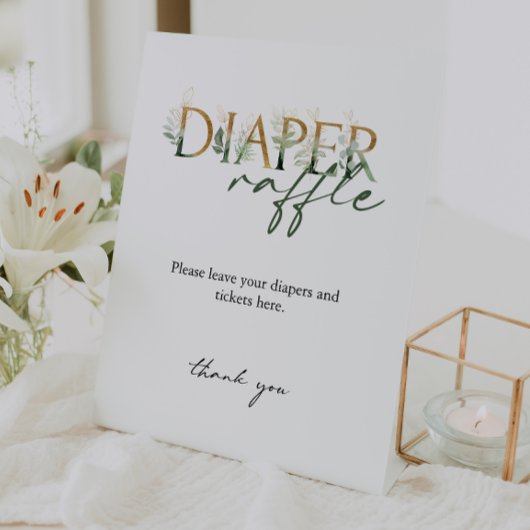 Modern groen en goud Baby shower Luier Raffle Reclamebord Met Voetstuk