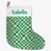 Modern groen en goud checker patroon grote kerstsok (Voorkant)