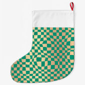 Modern groen en goud checker patroon grote kerstsok (Achterkant)