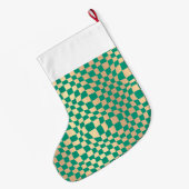Modern groen en goud checker patroon grote kerstsok (Achterkant (Hangend))