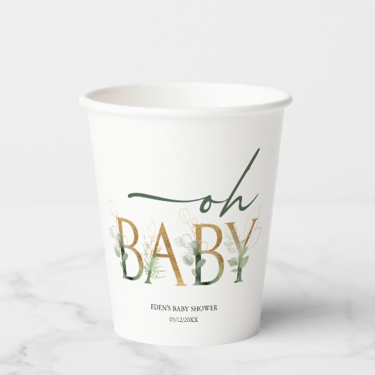Modern groen en goud Oh Baby Baby shower Papieren Bekers (Voorkant)