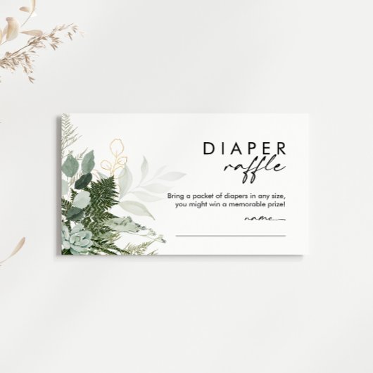 Modern groen en gouden luier Raffle Baby shower Informatiekaartje
