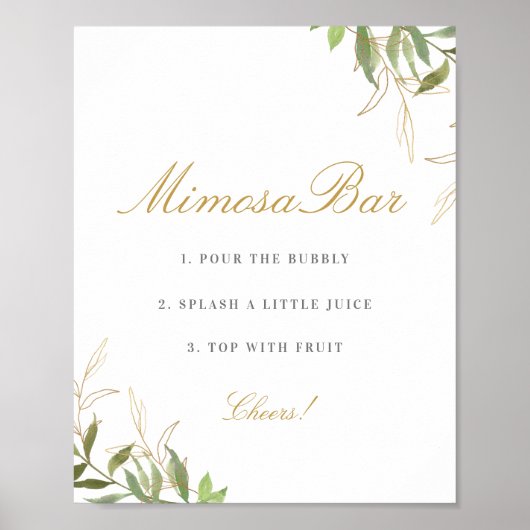 Modern groen en gouden Mimosa Bar Bord Poster (Voorkant)