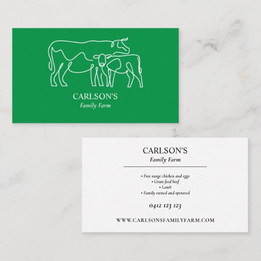 Modern groen en wit familie vee Boerderij Visitekaartje (Voorkant / Achterkant)