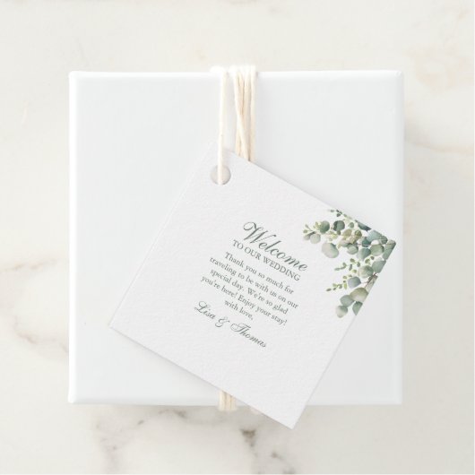 Modern groen eucalyptus bruiloft bedankjes labels (In situ)