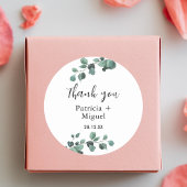 Modern groen eucalyptus bruiloft dank u ronde sticker