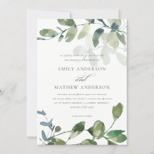 MODERN GROEN EUCALYPTUS FOLIAGE WATERVERF WEDDING KAART