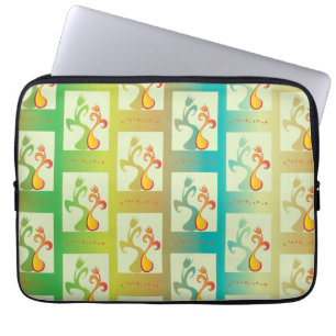 Modern groen, geel en blauw Tulip Couple patroon Laptop Sleeve