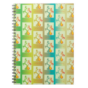 Modern groen, geel en blauw Tulip Couple patroon Notitieboek