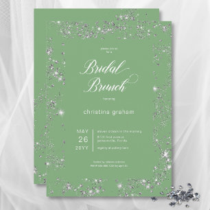 Modern Groen Glam Diamond Lijst Bruidsbrunch Kaart