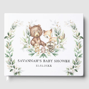 Modern groen Goud Bos Dieren Neutraal Baby Gastenboek