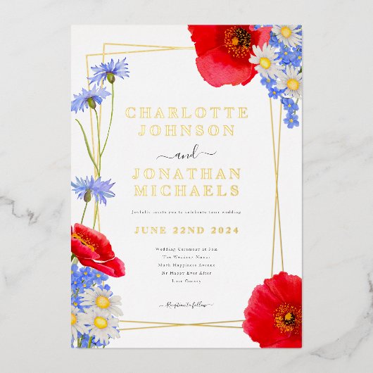 Modern Groen Goud Elegant Bloemen Bruiloft Folie Uitnodiging (Voorkant)