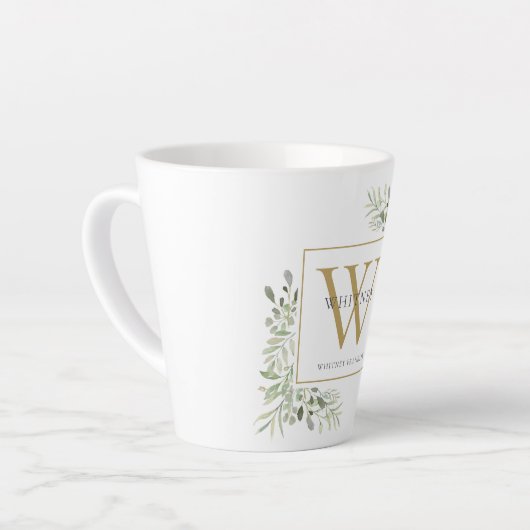 Modern groen goud monogram elegant latte mok (Linkerhoek)