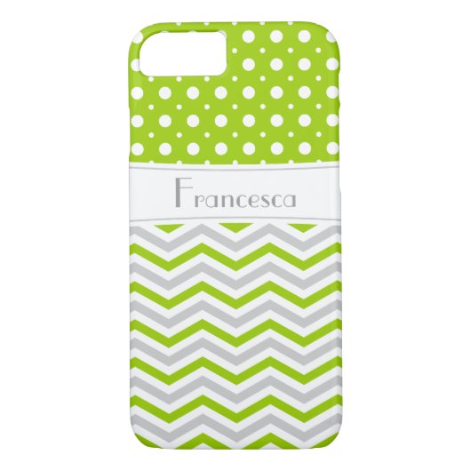 Modern groen, grijs, wit chevron & polka dot Case-Mate iPhone case (Achterkant)