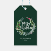 Modern groen krans vakantie script kerst cadeaulabel (Achterkant)
