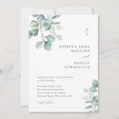 Modern groen laat eucalyptus bruiloft kaart (Voorkant)