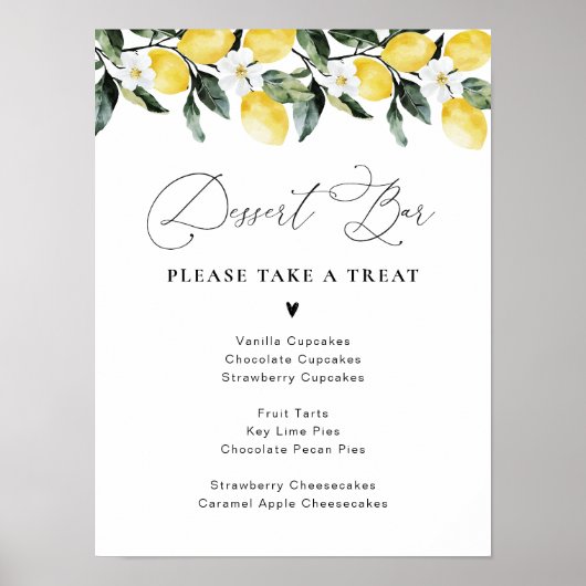 Modern groen Lemon Bloemen Dessert Bar Poster (Voorkant)