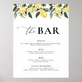 Modern groen Lemon Floral Bar Menu Poster
