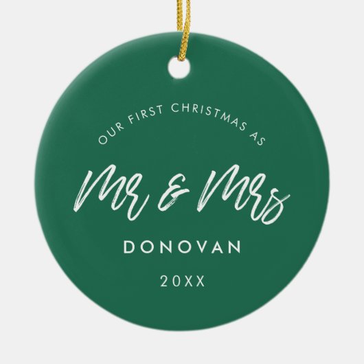 Modern groen Onze eerste kerst als meneer en mevro Keramisch Ornament (Voorkant)