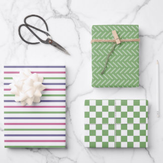 Modern Groen, Roze, Blauwe Strepen, Groen Geruit Inpakpapier Vel