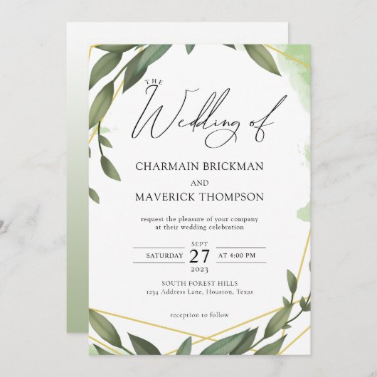 Modern groen Sage Groen Bruiloft Kaart (Voorkant / Achterkant)