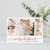Modern Groen Script 5 Fotocollage Kerst Kaart (Staand voorkant)