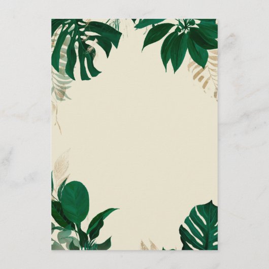 Modern groen tropische bladeren bruiloft diner menu (Achterkant)