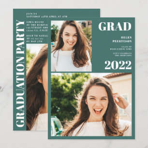 Modern groen wit 3 foto's afstuderen kaart