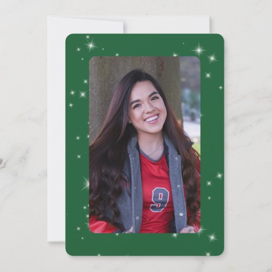 Modern groen & wit Sparkle Afstuderen Aankondiging (Achterkant)