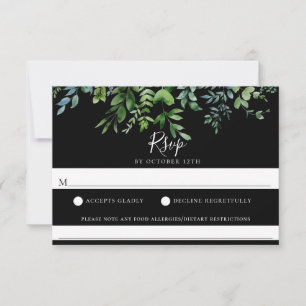 Modern groen zwart bruiloft voedsel allergie RSVP Kaartje