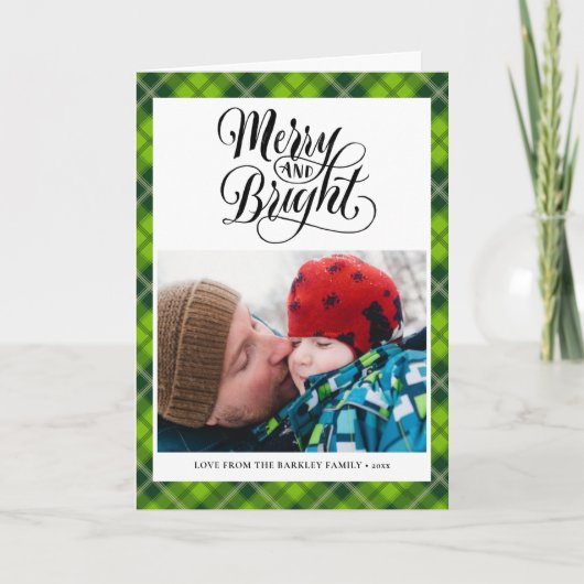 Modern groen zwart tonartan speldenvun, eenvoudig feestdagen kaart (Voorkant)