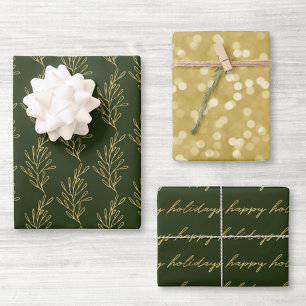 Modern groene en gouden kalligrafie Kerstmis Inpakpapier Vel