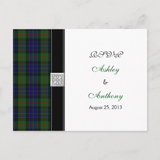Modern Gunn Tartan Wedding RSVP Reply Briefkaart (Voorkant)