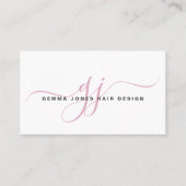Modern Haar Stylist Roze Script Monogram Wit Visitekaartje (Voorkant)