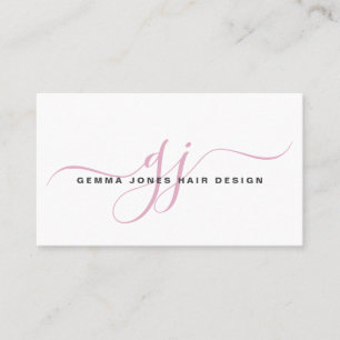 Modern Haar Stylist Roze Script Monogram Wit Visitekaartje
