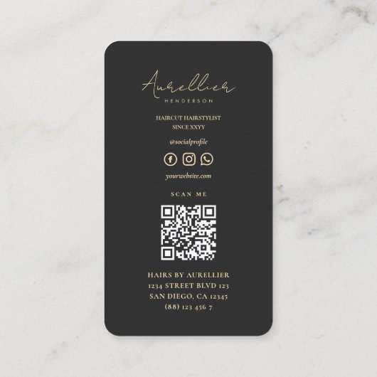 Modern Hair Beauty Salon Zwart Haarstylist Visitekaartje (Achterkant)