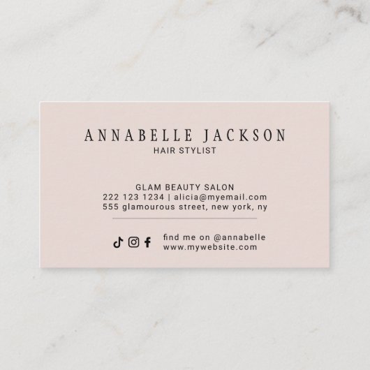 Modern hair stylist blush pink gold chic script visitekaartje (Achterkant)