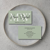 Modern Hair Stylist Monogram Sage Green  Visitekaartje