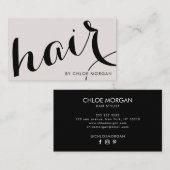 Modern hair stylist script pearl pink visitekaartje (Voorkant / Achterkant)